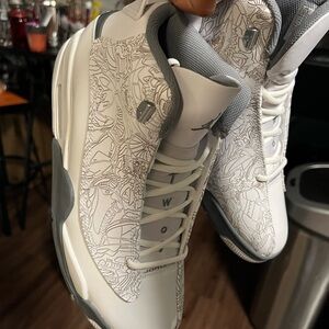 Jordan Dub Zero White and Gray Athletic Shoes with Intricate Design 11.5